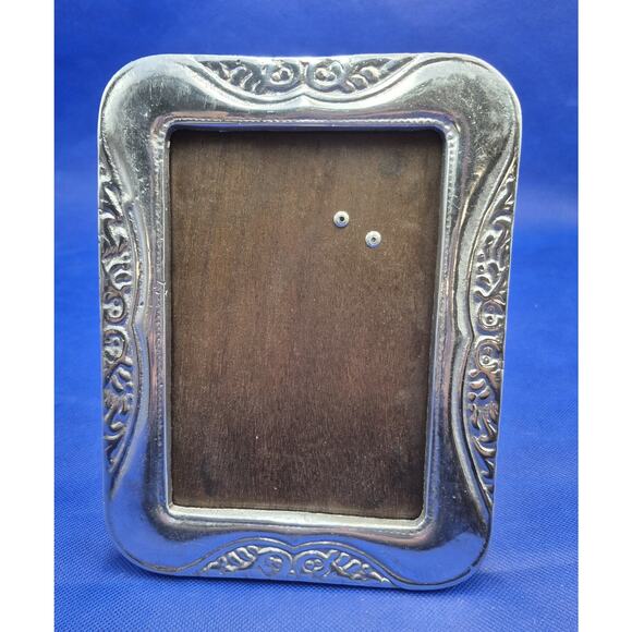 Vtg Arte Giancarlo Honduras Pewter Picture Frame Botanical Theme Wood Back 8x6" - Picture 1 of 8